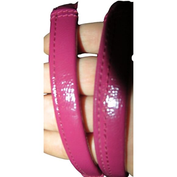 Coach Raspberry Pink & Tan Signature Logo Patent Python Embossed Leather Handbag - Picture 7 of 14